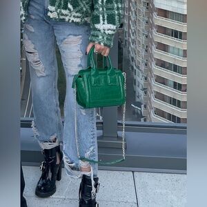 green croc embodied handbag with removable shoulder chain strap